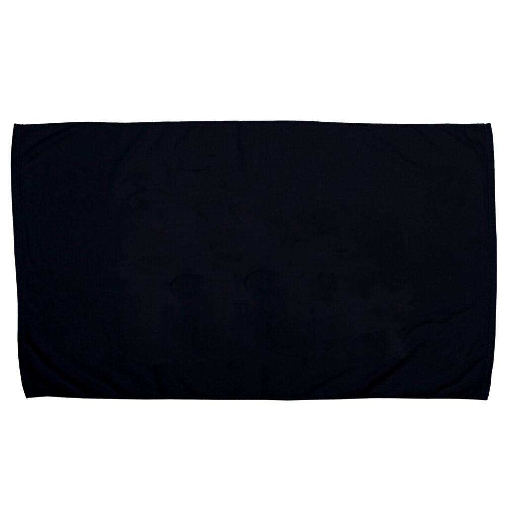 The Pro Towels Small Beach Towel is plain, rectangular, black, and shown laid flat on a white background.