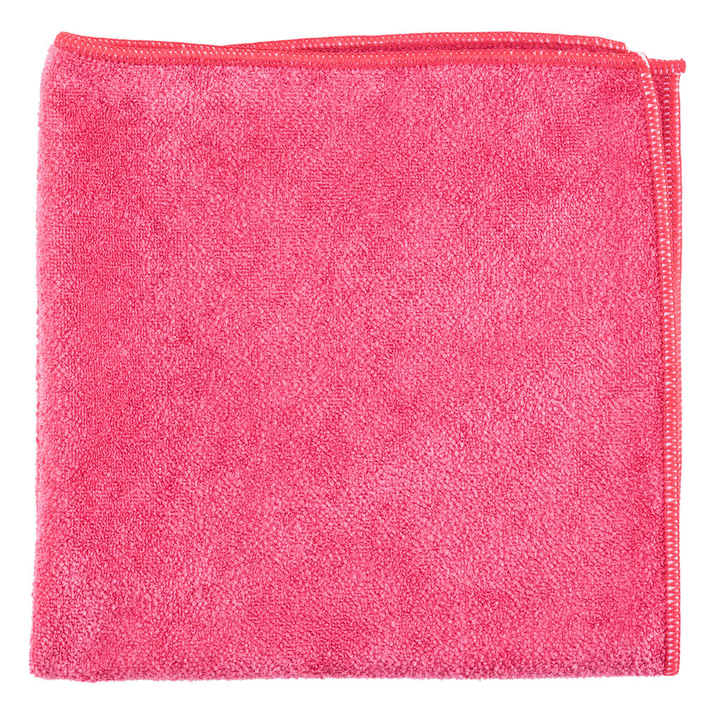 The KSE Microfiber Cleaning Cloth, shown in bright pink with stitched edges against a white background, is ideal for those looking for microfiber cleaning cloths in bulk.