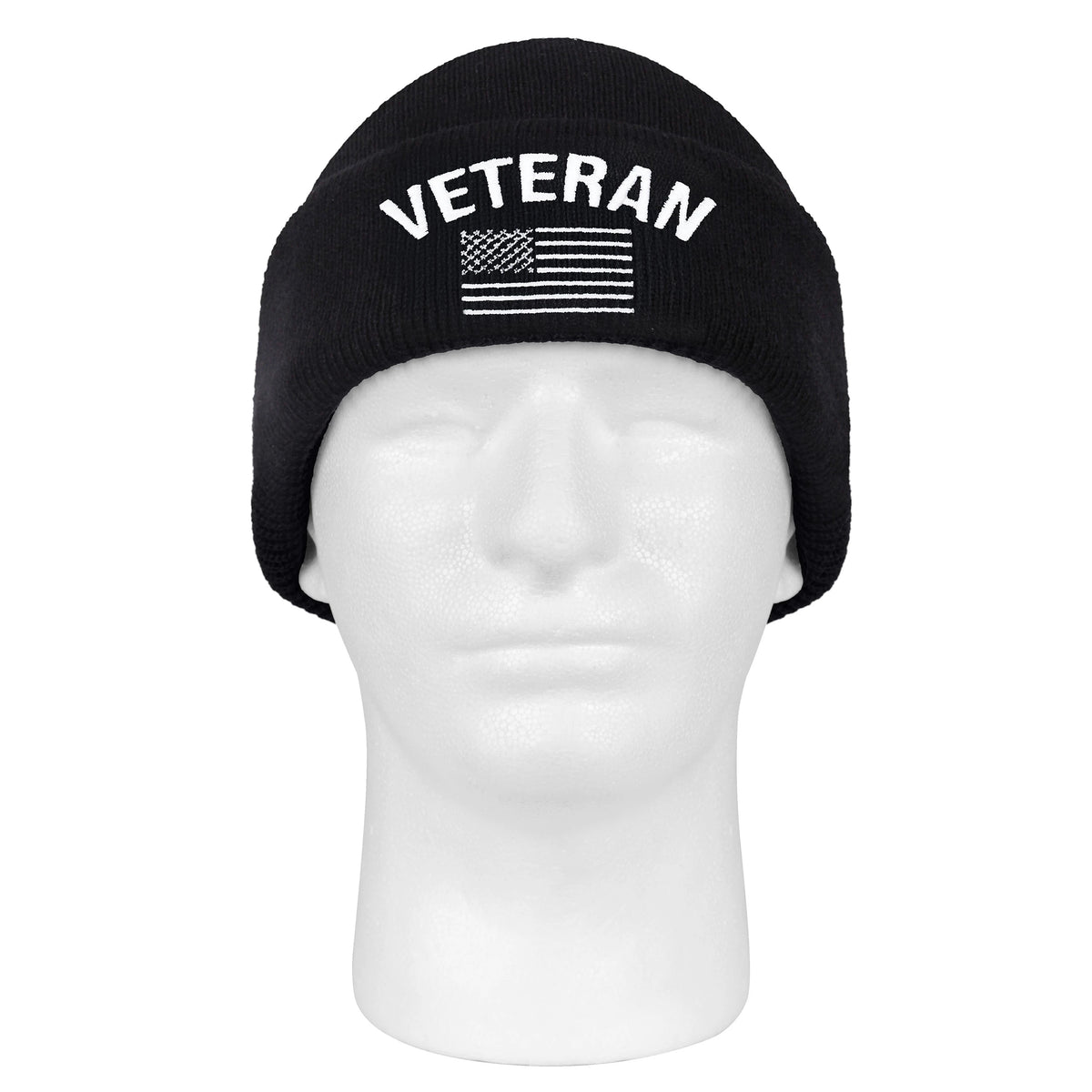 Rothco Veteran With US Flag Fine Knit Watch Cap - Black