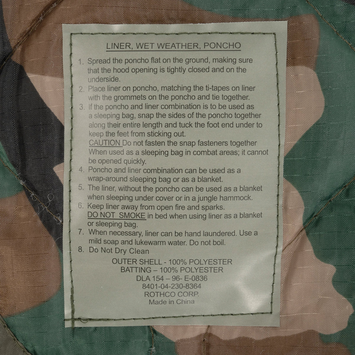 Rothco G.I. Type Camo Poncho Liner