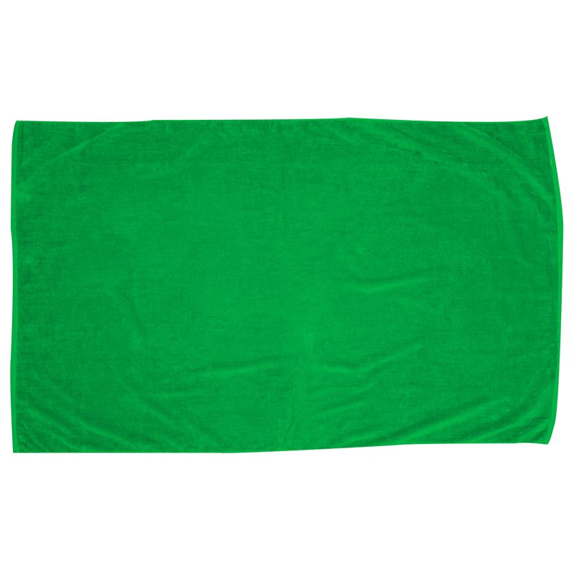 The Pro Towels Diamond Collection Colored Beach Towel in large, plain green is shown laid flat against a white background.
