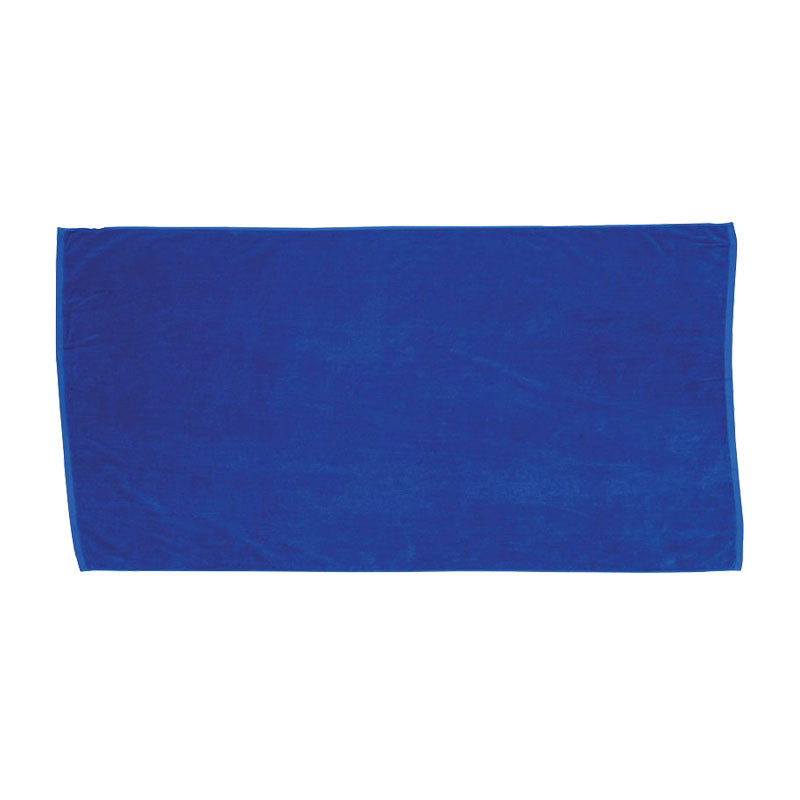 The Pro Towels Envirofibr Beach Towel, a sustainable rectangular blue towel, is laid out flat against a white background.