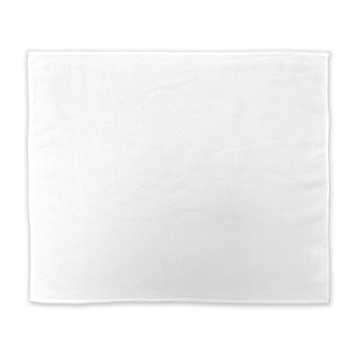 The Pro Towels Rally Towel is a plain white rectangular cloth laid flat on a white background, ideal as a customizable sports towel for events or giveaways.