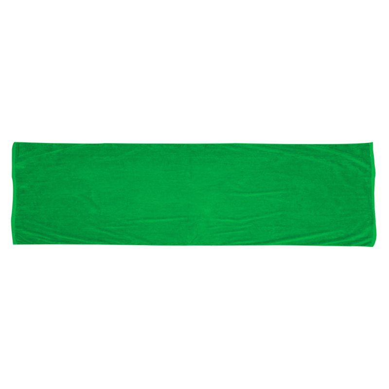 A Pro Towels Fitness Towel, rectangular and green, is laid flat on a white background.