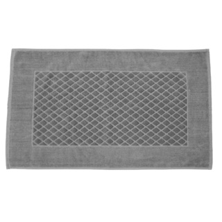 The 1Concier Guest Spa-terry Diamante bath mat is rectangular, gray, and cotton, with a textured diamond center and smooth border.