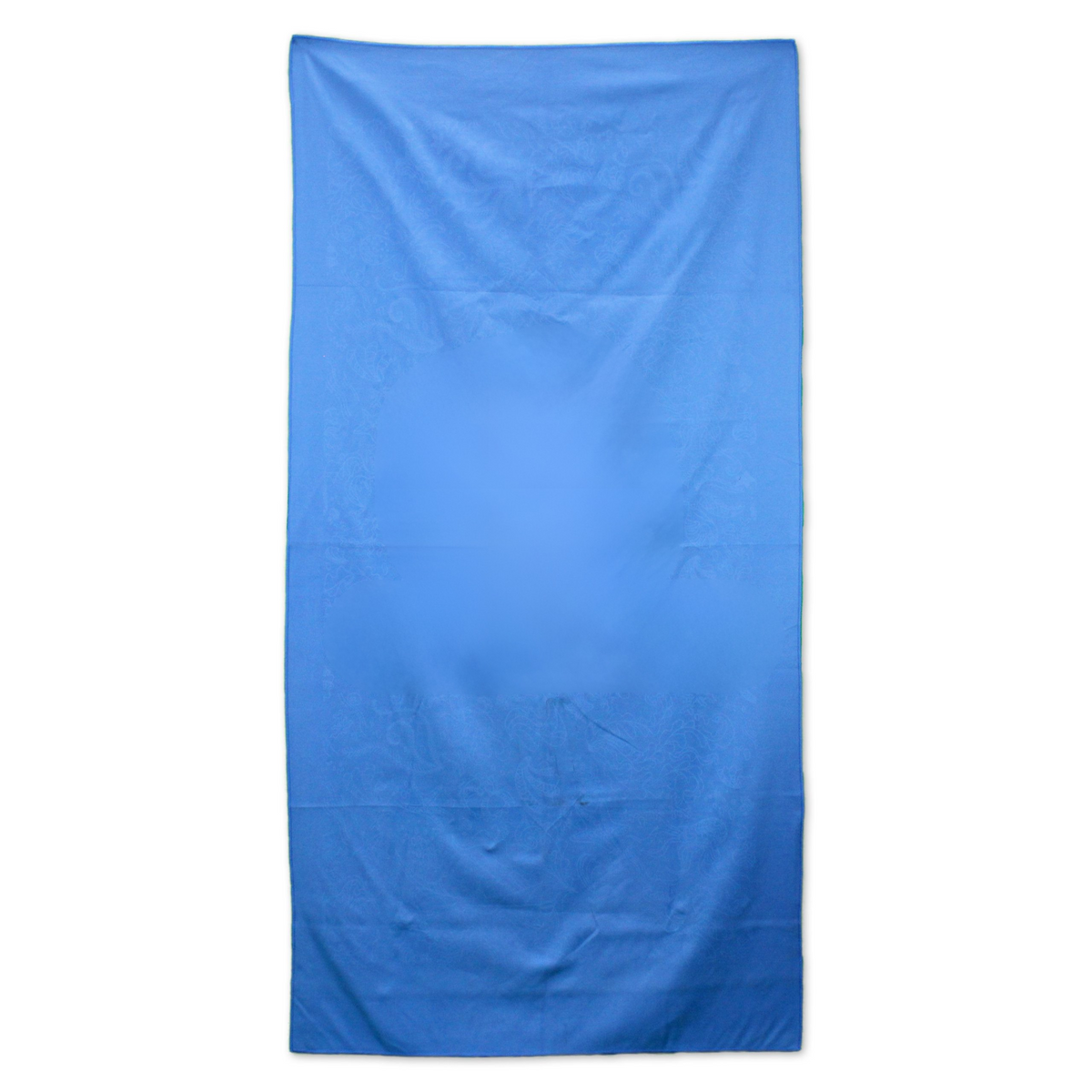 The Pro Towels Microsuede Beach Towel is a large, rectangular blue towel displayed flat on a white background, with visible light wrinkles and folds.