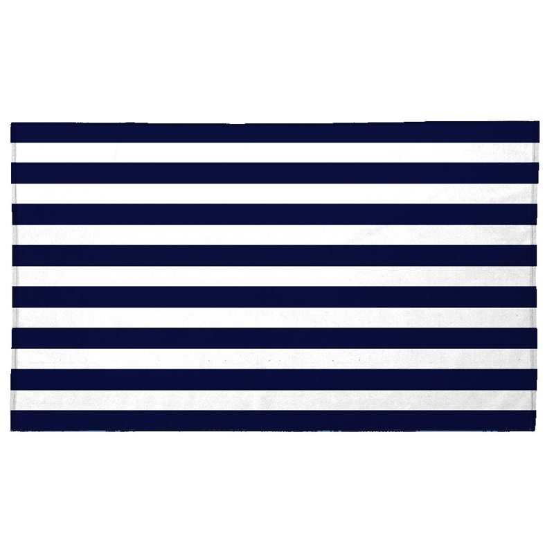 The Pro Towels Midweight Cabana Beach Towel features alternating navy blue and white horizontal stripes of equal width, evenly spaced for a classic beach look.