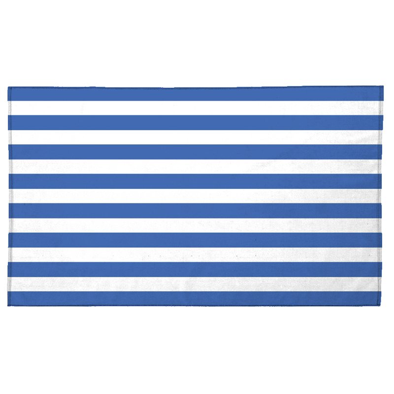 The Pro Towels Midweight Cabana Beach Towel features alternating horizontal blue and white stripes of equal width running across its entire rectangular surface.