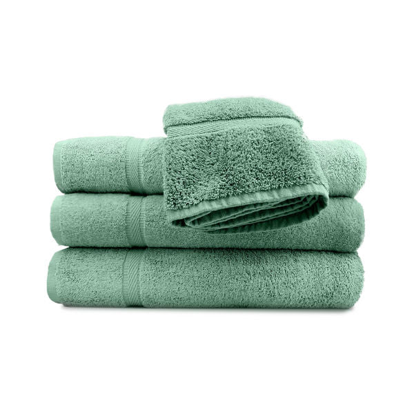 A neatly stacked set of Ganesh Mills Oxford Imperiale Color Towels, including two large bath towels, a luxury hand towel, and a washcloth—each folded and placed on a white background.
