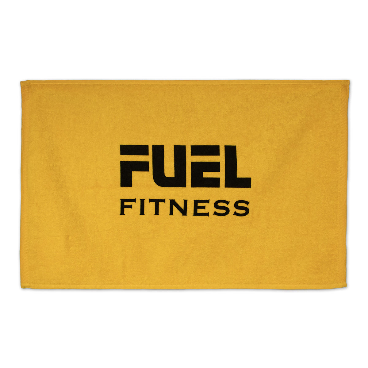 The Pro Towels Platinum Collection Golf Towel with Corner Grommet features FUEL FITNESS in bold black lettering at the center, making it ideal for corporate promotions or custom embroidery.