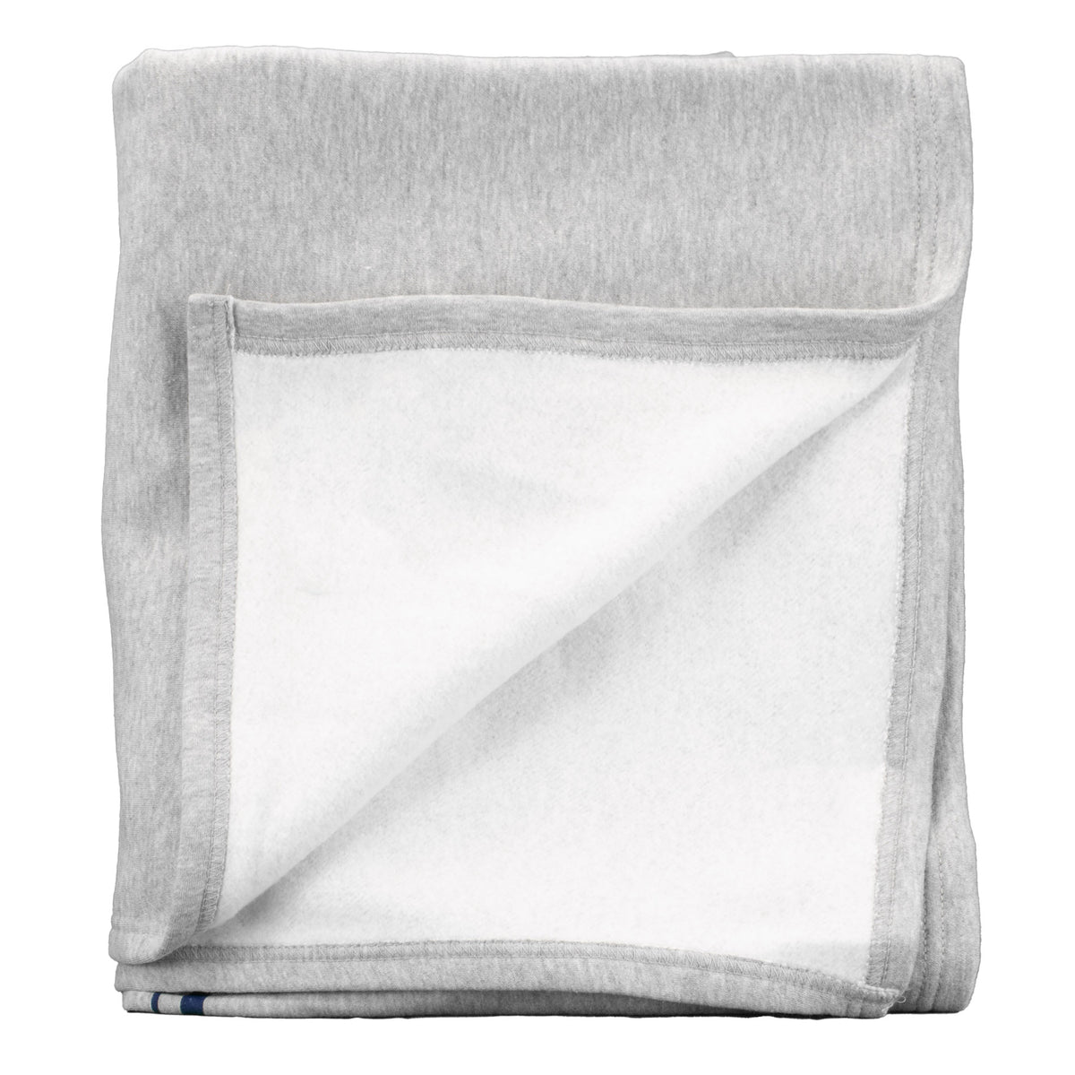 The Pro Towels Sweatshirt Blanket is shown folded in light gray with a white underside, neatly arranged to display both sides of the fabric.