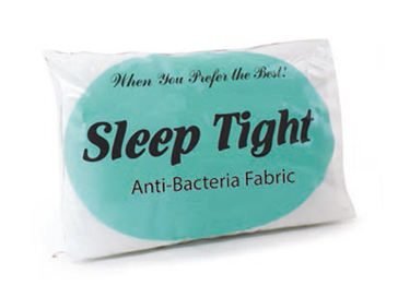 A+ Pillows Sleep Tight Pillow comes in a white package labeled "When You Prefer the Best! Anti-Bacteria Fabric" in bold black text on a blue-green oval—an ergonomic, breathable pillow for comfort and hygiene.