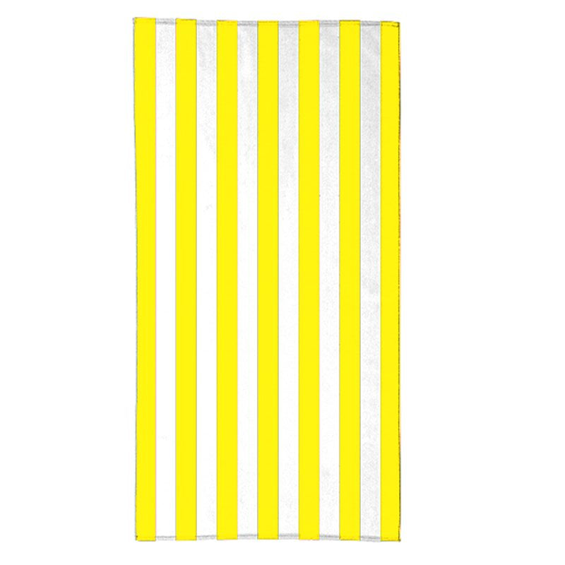 The Standard Cabana Beach Towel by Pro Towels features a rectangular shape with alternating vertical yellow and white stripes.
