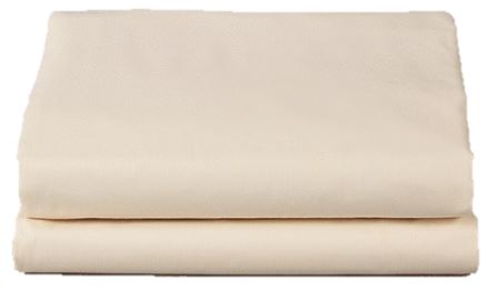 A neatly folded stack of KSE Flat Sheets - T180 Solid Color (Bone) is displayed on a white background, perfect for bulk bedding needs and commercial laundering.