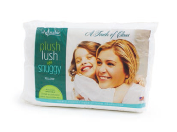 A+ Pillows’ Touch Of Class Pillow, labeled Plush Lush and Snuggy, shows a smiling woman and child embracing on its package, with “A Touch of Class” at the top—highlighting stylish comfort for your home decor.