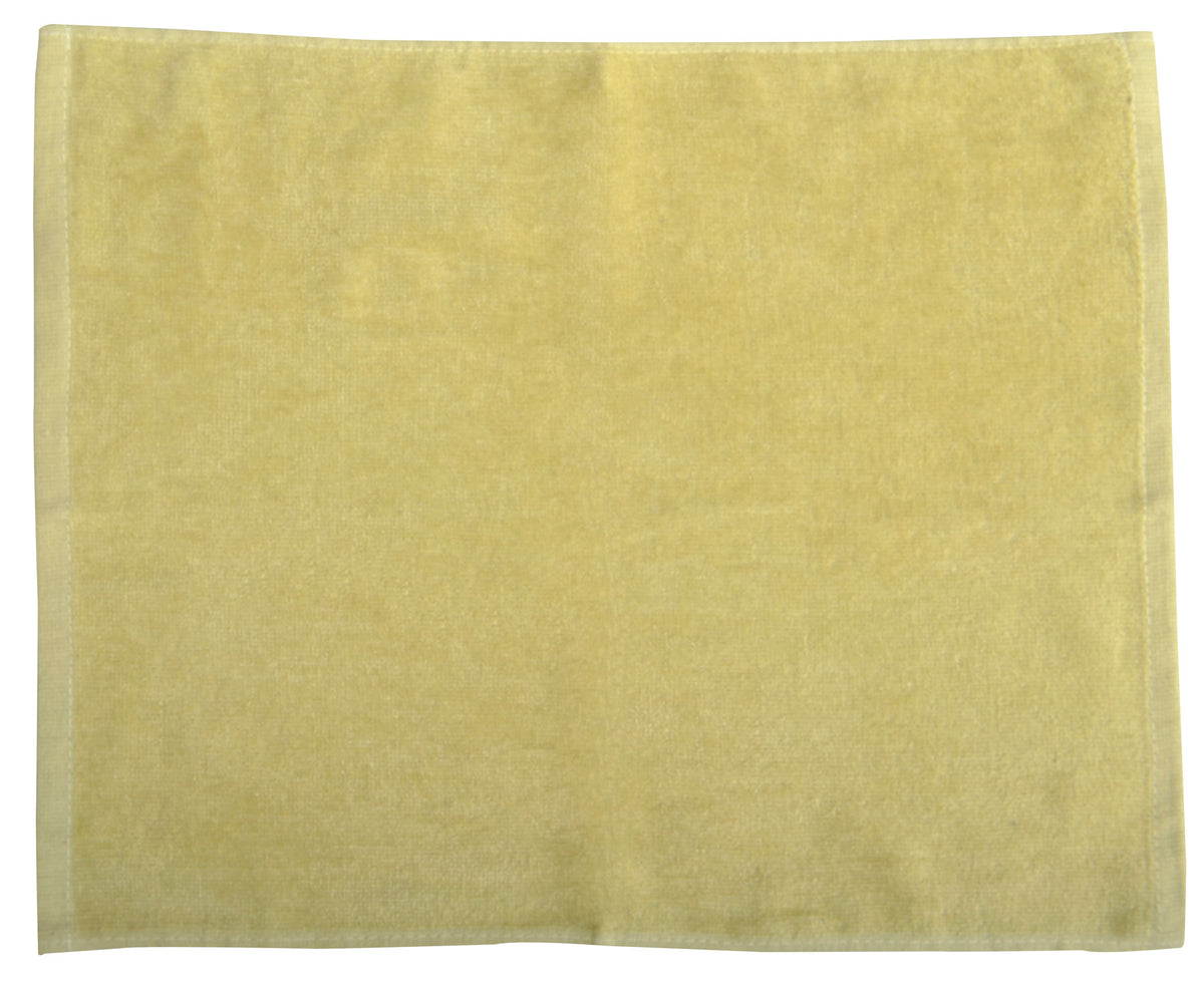 The Jewel Collection Soft Touch Golf Towel by Pro Towels is a plain, light yellow square napkin with sewn edges—perfect for custom logos or as bulk golf towels.