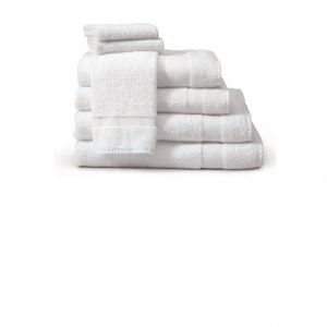 Hyperbaric Towels & Wash Cloths by KSE, in various sizes, are neatly stacked and folded on a plain white background.