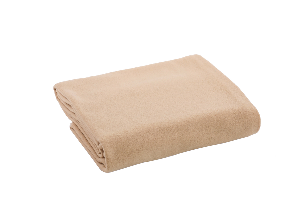 The KSE Fleece Blankets in light beige are made of soft fabric and come neatly folded, shown on a white background.