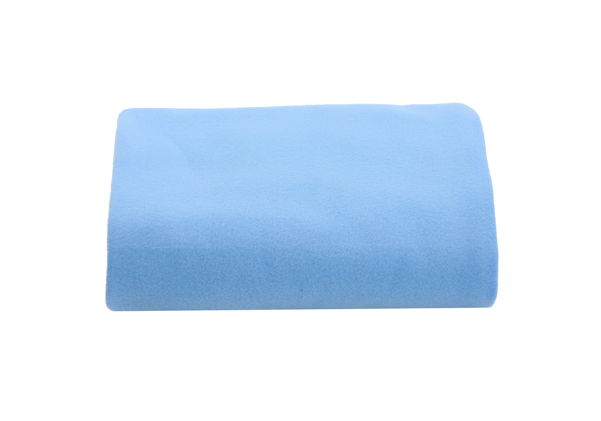 A neatly folded KSE Fleece Blanket in light blue is displayed on a white background, highlighting the softness and premium quality of KSE fleece blankets.