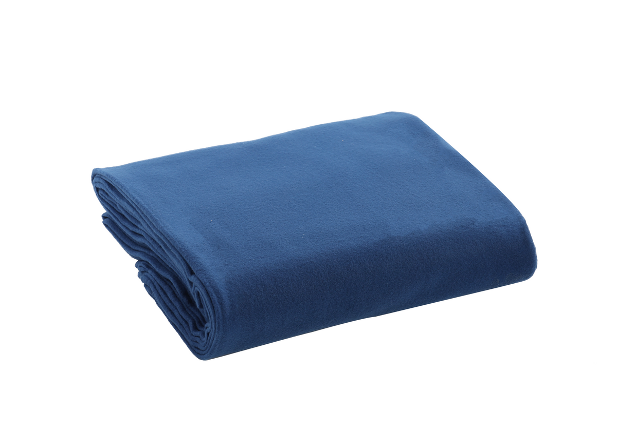 A neatly folded dark blue KSE Fleece Blanket is displayed on a white background.