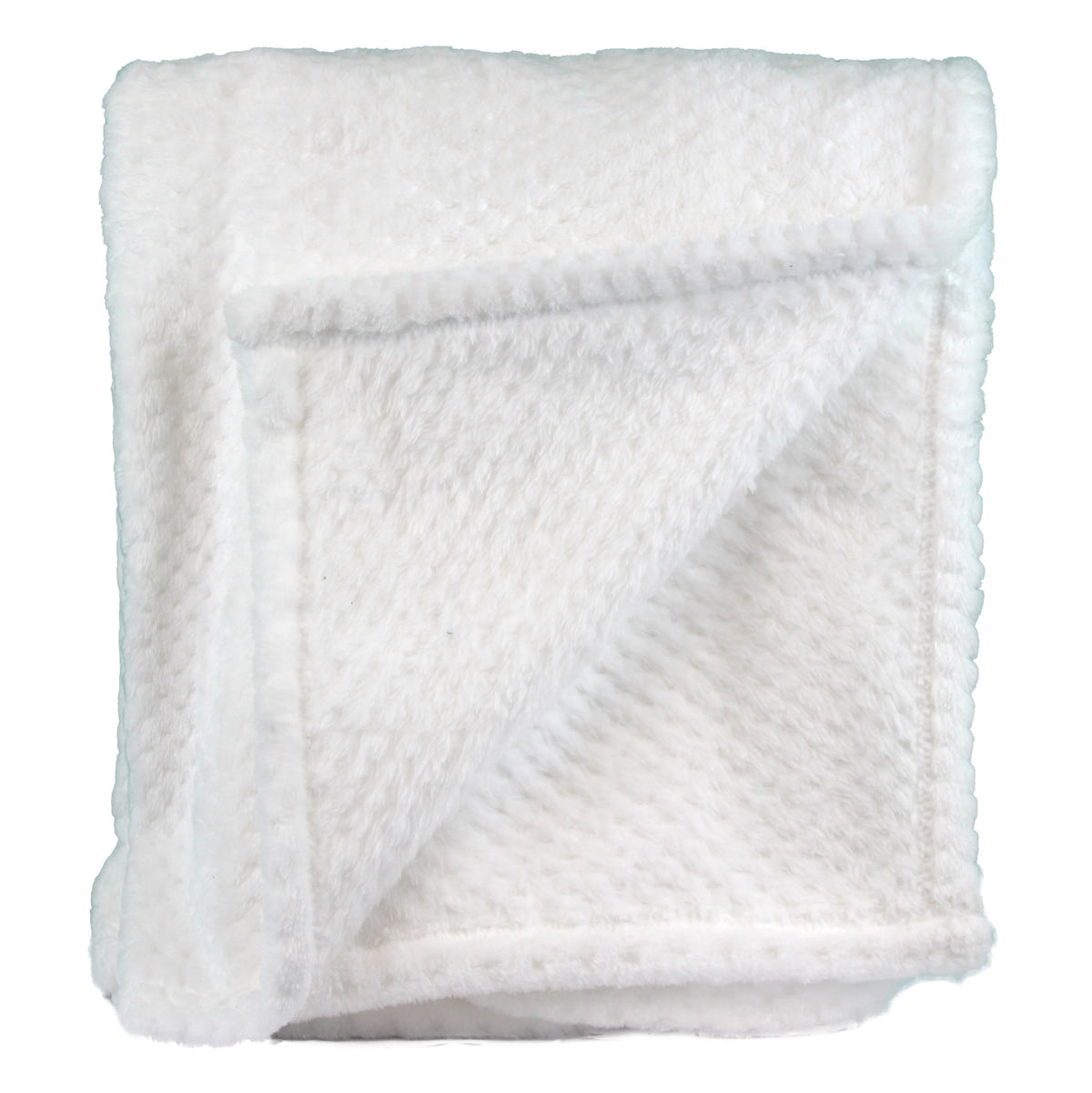 The Wanderlust Blanket by Pro Towels is a soft, fluffy white travel throw, neatly folded with a plush texture—ideal for custom embroidery or bulk wholesale orders.