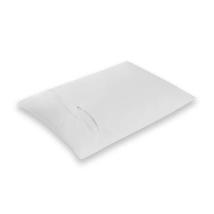 The AllergyCare™ Cotton Allergen Barrier Pillow Protector by Bargoose is shown lying flat on a white background with a visible opening, ideal for allergy protection.