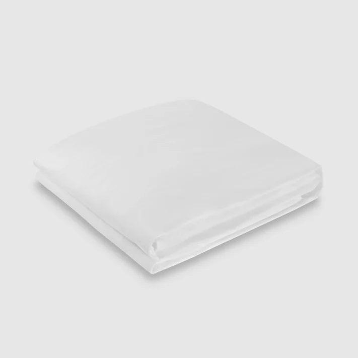 A neatly folded white bed sheet set with the Bargoose AllergyCare Cotton Zippered Mattress Encasement - 16 Deep displayed on a plain light gray background.