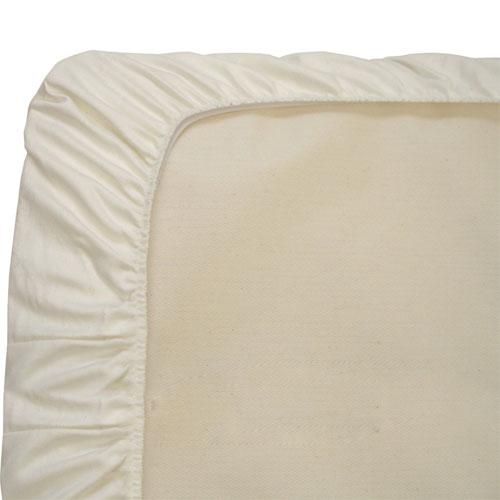 Close-up of the Bargoose AllergyCare Organic Cotton Fitted Mattress Encasement (9" deep), featuring elastic edges and allergy-control fabric, stretched over the corner of a mattress.