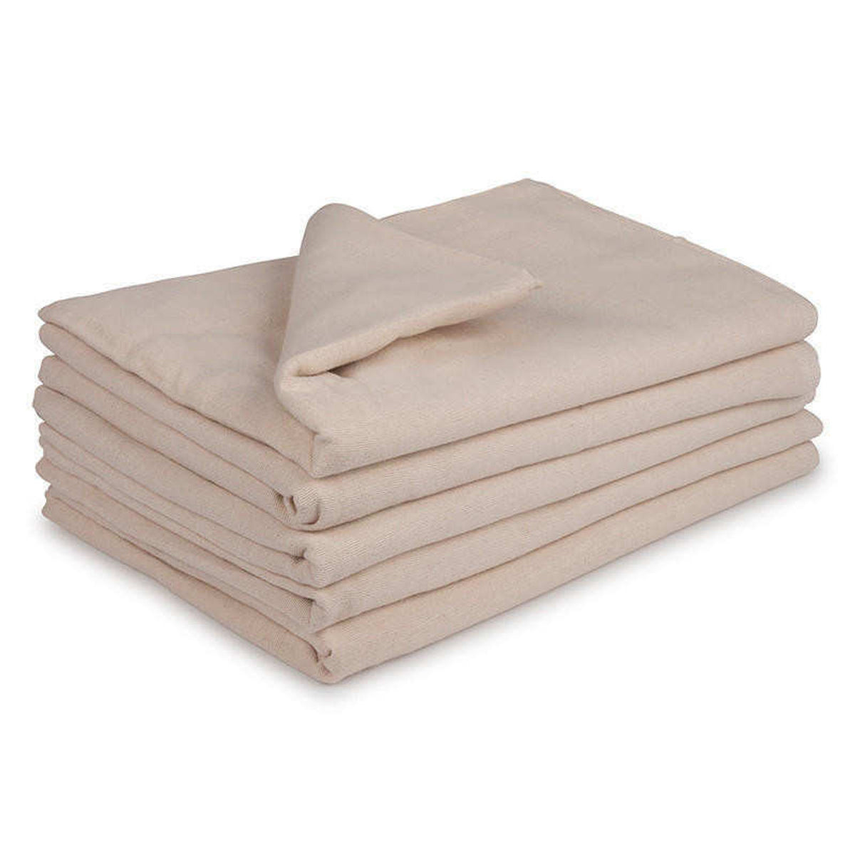 A neatly folded stack of KSE Bath Blankets - Unbleached (55% Cotton / 45% Poly) in light beige, with one corner flipped—perfect as hospital blankets or for anyone needing quality wholesale blankets.
