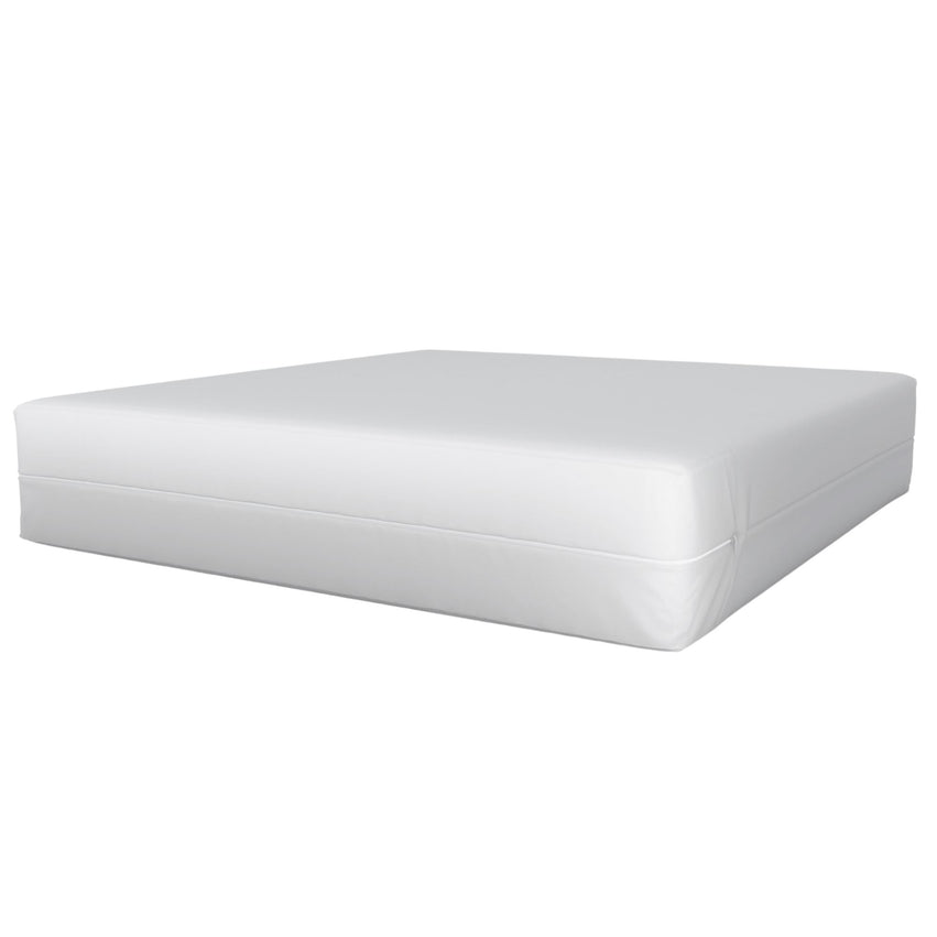The Bargoose AllergyCare Organic Cotton Fitted Mattress Encasement (12 deep) offers a smooth, clean surface ideal for bedbug protection and fits perfectly over mattresses, shown here against a white background.
