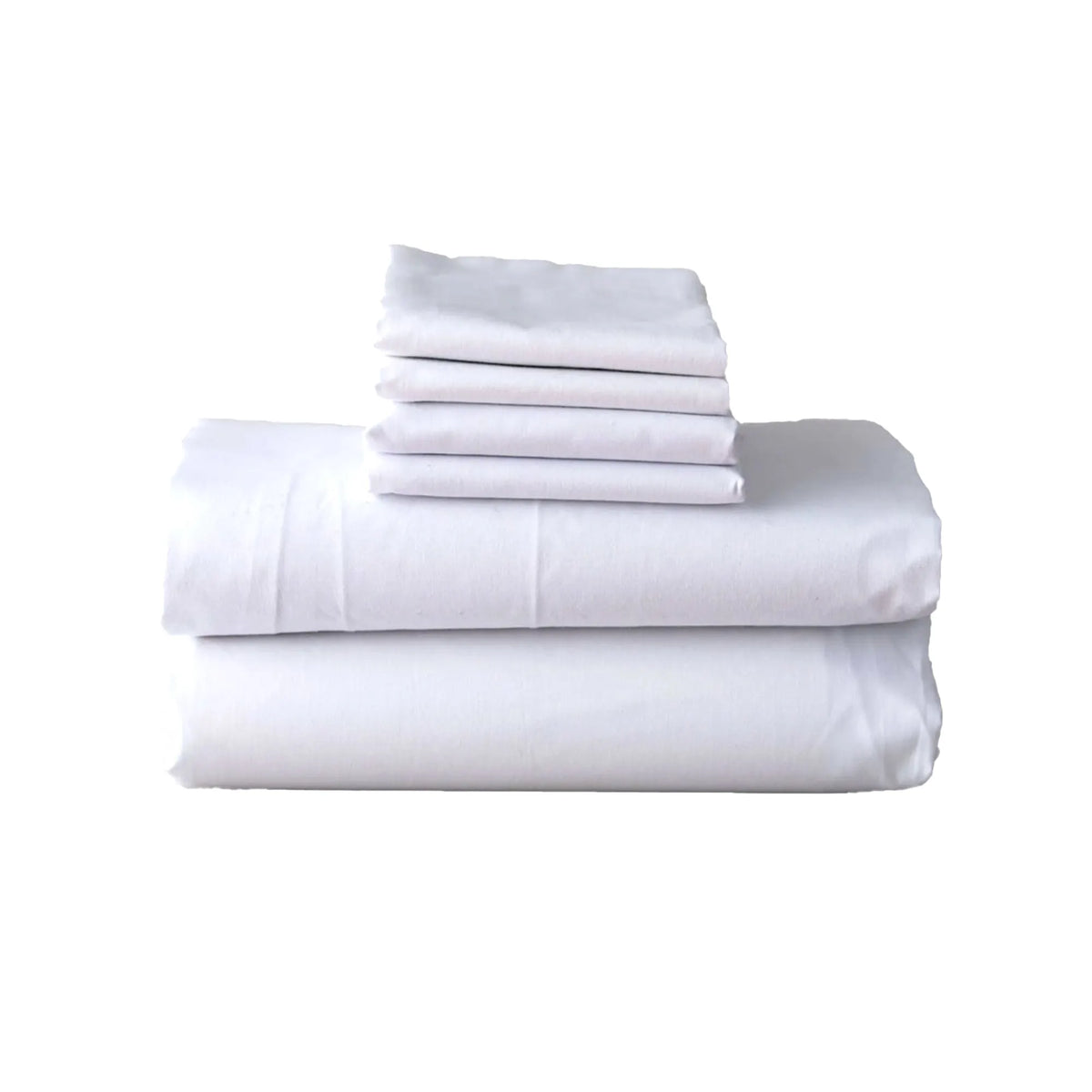 A set of white Flat Sheet USA Bedding-Berry compliant bed sheets and pillowcases by Berry Compliant, displayed neatly against a plain white background.