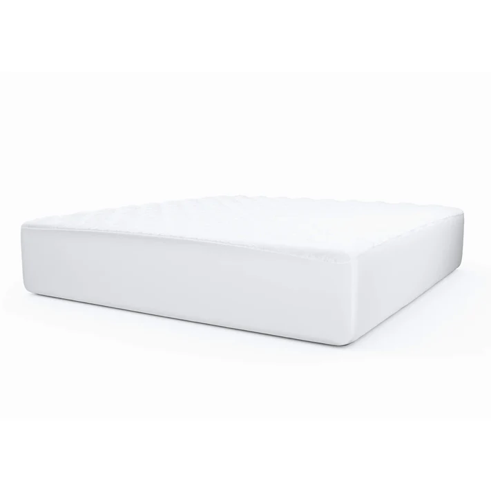 A thick, rectangular white mattress with smooth edges is displayed on a white background—its clean, minimalist design is ideal for pairing with the Bargoose Deluxe Microfiber Waterproof Quilted Mattress Pad with 16" fitted skirt.