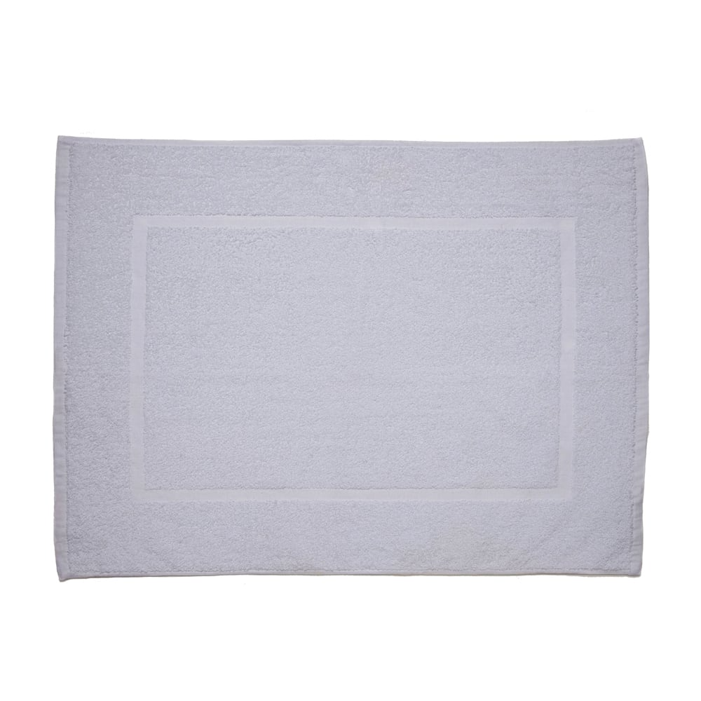 A rectangular white bath towel—Martex Cam Towel by WestPoint Home—with a textured border, complements cotton and hospitality towels, displayed on a plain white background.
