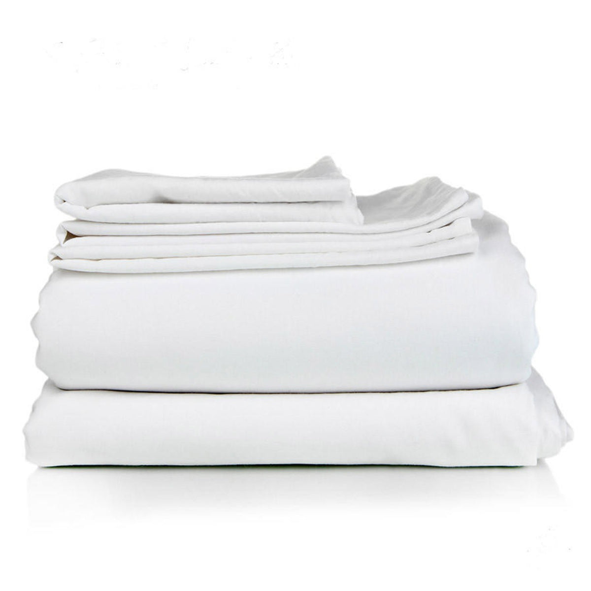 A neatly folded stack of Ganesh Mills Pillow Case with 3" Hem - Oxford Super Deluxe Bed Linen, ideal for hospitality use, is arranged against a white background.