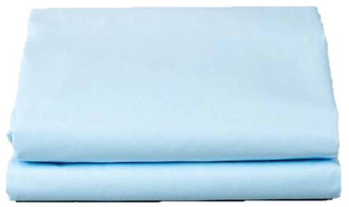 A neatly folded Calderon Textiles T-180 Standard Pillowcase in light blue is stacked on a plain white background, offering superior quality bedding.