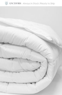 A close-up of the Duvet Insert Sleep Blueprint All Season by 1Concier, neatly folded on a white background. The image features “Always in Stock / Ready to Ship.” Plush down alternative; ideal for all-season use.