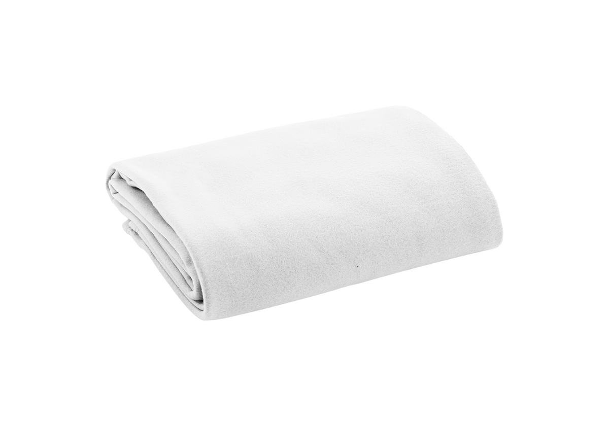 A neatly folded KSE Fleece Blanket in plain white is displayed on a white background, perfect for anyone looking to purchase bulk wholesale fleece blankets.