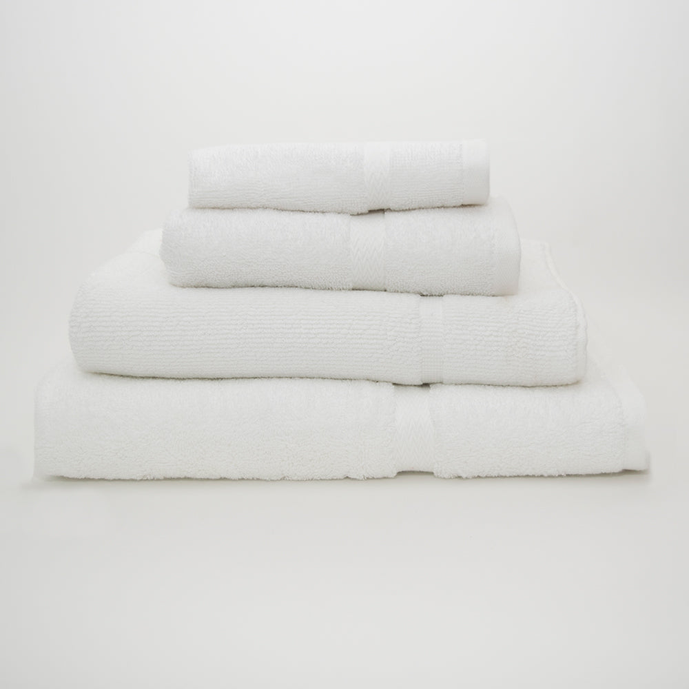 A set of four Calderon Textiles Luxuria Bath Towels, stacked from largest at the bottom to smallest at the top, displayed against a plain white background.