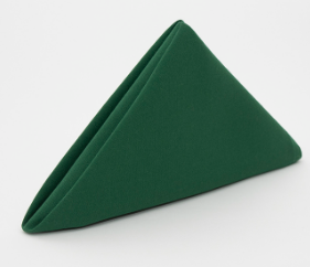 The Prisma Napkin by Calderon Textiles, dyed with Color Lock technology for lasting vibrance, is neatly folded in a triangular shape and stands upright against a plain white background.