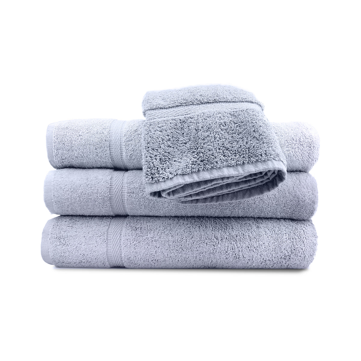 A stack of three Ganesh Mills Oxford Imperiale Color Bath Sheet / Pool Towels with a smaller matching towel on top, all made from soft ringspun cotton and displayed against a white background.