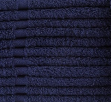 Close-up of KSE Bath Towels - 10 Single Color Towels in dark blue, made from 100% cotton with a soft, textured surface—perfect for bulk wholesale buyers prioritizing comfort and quality.