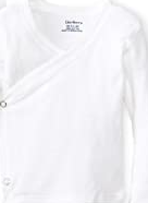 The KSE Slip-Over Baby Shirt features long sleeves, mitten cuffs, and convenient side and bottom snaps. Displayed in white against a plain background.