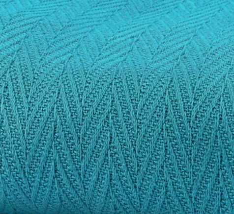 Close-up of turquoise knitted fabric from KSEs Snag Free Thermal Blankets, showcasing a textured chevron pattern ideal for warmth without snags.