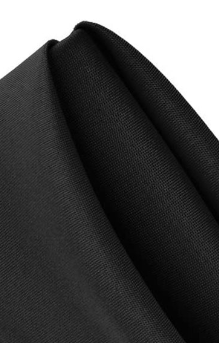 Close-up of a neatly folded Ganesh Mills Napkin - 100% Spun Economy Cloth in black, featuring a smooth texture and clean edges against a white background—ideal for quality bulk napkin needs.