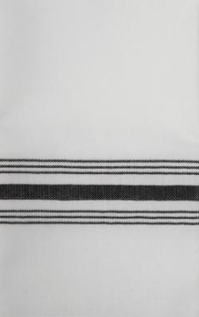 Ganesh Mills Bistro Napkins – White w/ Color Stripes feature a central black stripe bordered by three thin lines, perfect for restaurants seeking quality wholesale napkins.