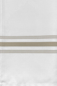 Ganesh Mills Bistro Napkins - White w/ Color Stripes feature a hemmed edge and three beige stripes on one side. The simple, minimalistic design makes them ideal for restaurants looking for quality wholesale napkins.
