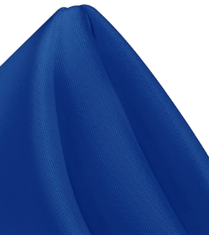 A close-up of a neatly folded Ganesh Mills MagicSpun napkin in royal blue polyester, standing upright against a white background. The subtly textured fabric is perfect for events needing quality bulk napkins.