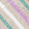 Calderon Textiles' "Terry with velcro closure" features a soft, fuzzy surface with diagonal stripes in green, white, beige, and purple—ideal for terry clothing protectors or rugs.