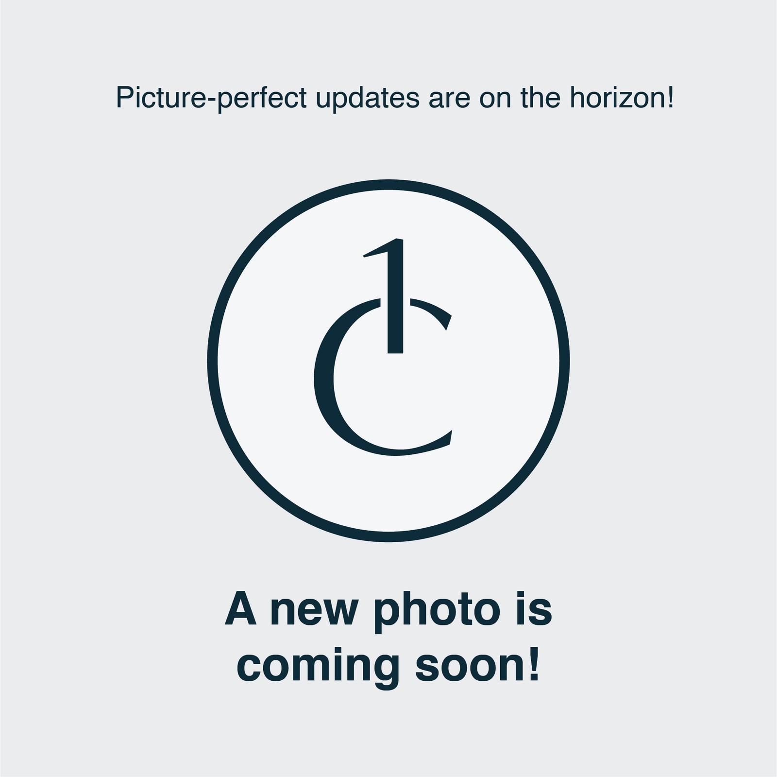 A circular icon with 1C inside sits above the text A new photo is coming soon! and the caption Fresh updates are coming for Tablecloth Premier 100% Poly Burgundy by 1Concier—expect vibrant color retention, set on a light gray background.
