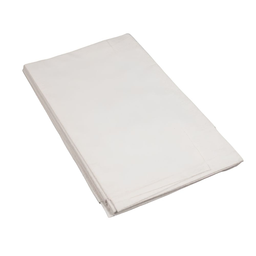 A neatly folded MedPride Disposable Drape Sheet by Shield Line, in blue and white, is displayed against a white background, highlighting its hygienic protection for medical settings.